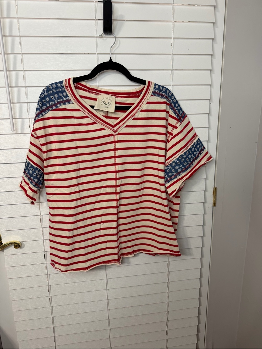 Fantastic Fawn Red & White Striped V-Neck Tee